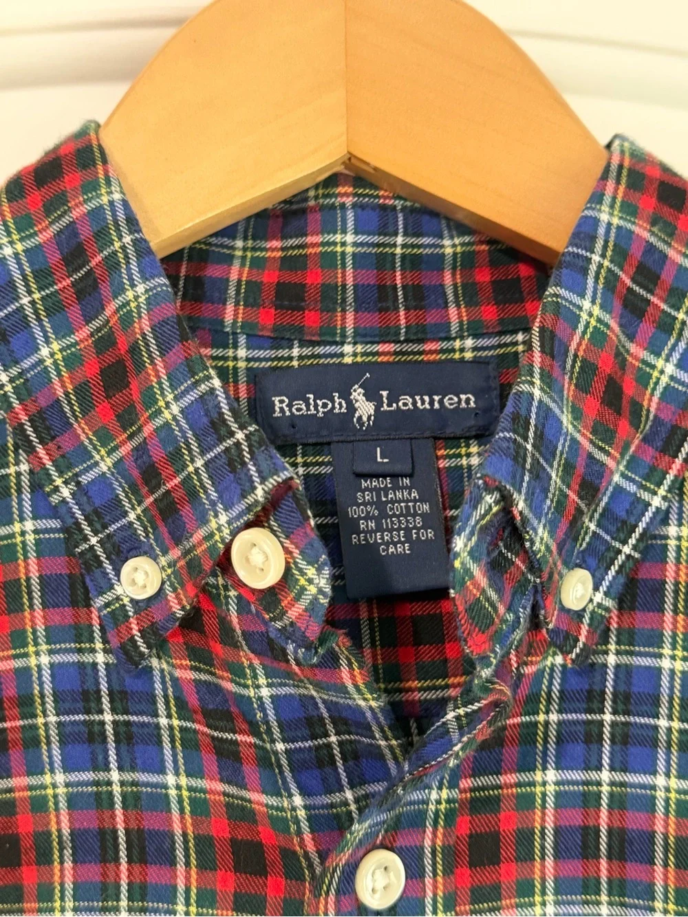 Ralph Lauren Plaid Button-Down Shirt in Navy, Red & Green Boys Large